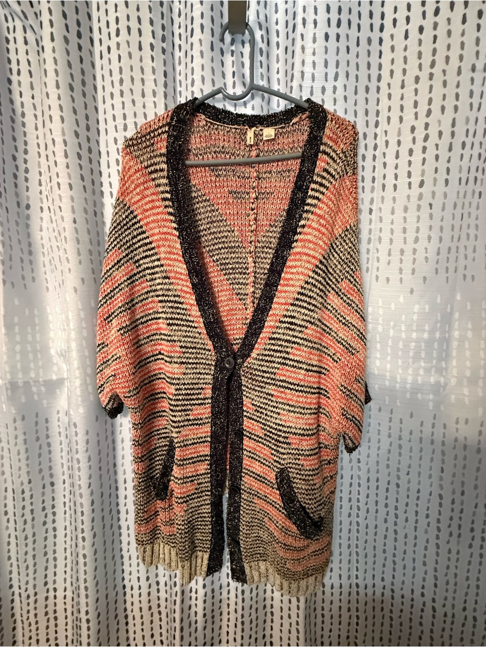 Anthropologie Striped Open-Front Cardigan Sweater in Coral and Blue